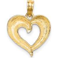 14K Yellow Gold Polished and Textured Heart Pendant with White Rhodium Accents by Oro Pregiato