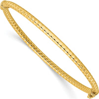 14K Yellow Gold Polished and Textured Hinged Oval Bangle Bracelet - 3mm Width by Oro Pregiato