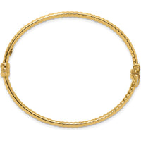 14K Yellow Gold Polished and Textured Hinged Oval Bangle Bracelet - 3mm Width by Oro Pregiato