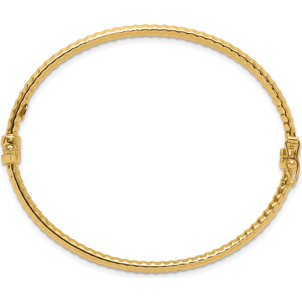 14K Yellow Gold Polished and Textured Hinged Oval Bangle Bracelet - 3mm Width by Oro Pregiato