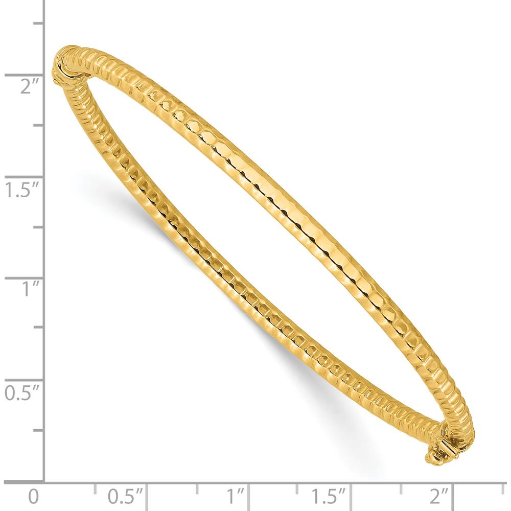 14K Yellow Gold Polished and Textured Hinged Oval Bangle Bracelet - 3mm Width by Oro Pregiato
