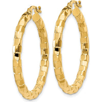 14K Yellow Gold Polished and Textured Hollow Hoop Earrings - 33mm Length by 0