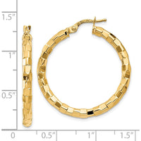 14K Yellow Gold Polished and Textured Hollow Hoop Earrings - 33mm Length by 0