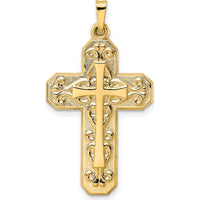 14K Yellow Gold Polished and Textured Hollow Scroll Double Cross Pendant by Oro Pregiato