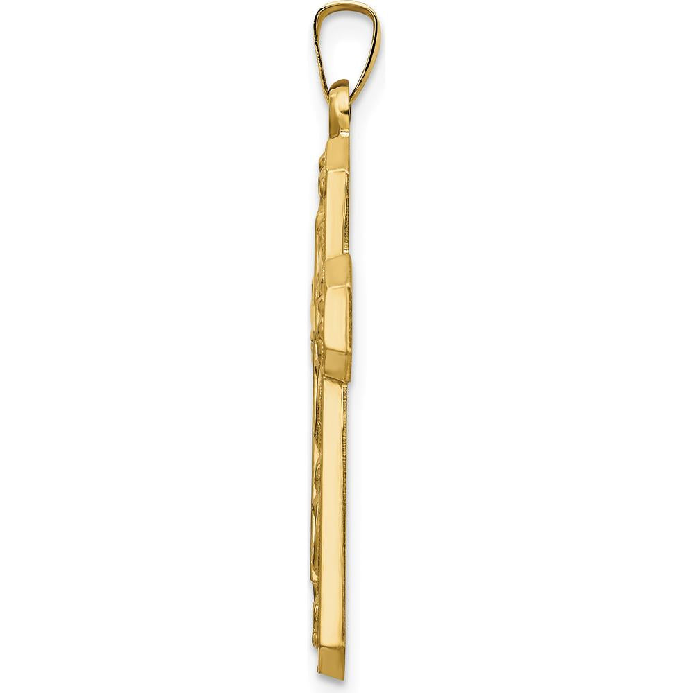 14K Yellow Gold Polished and Textured Hollow Scroll Double Cross Pendant by Oro Pregiato