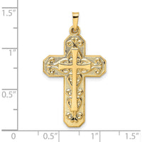 14K Yellow Gold Polished and Textured Hollow Scroll Double Cross Pendant by Oro Pregiato