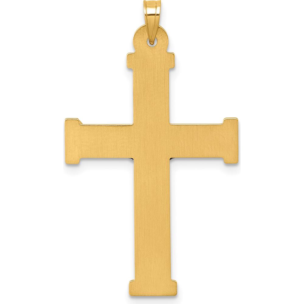 14K Yellow Gold Polished and Textured INRI Crucifix Cross Pendant with White Rhodium Accents by Oro Pregiato