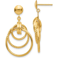 14K Yellow Gold Polished and Textured Intertwined Circle Drop Earrings - 31mm Length, 18mm Width by Oro Pregiato