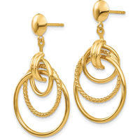 14K Yellow Gold Polished and Textured Intertwined Circle Drop Earrings - 31mm Length, 18mm Width by Oro Pregiato