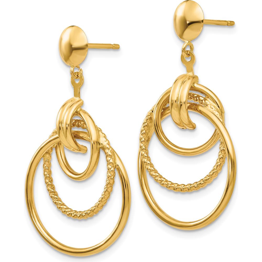 14K Yellow Gold Polished and Textured Intertwined Circle Drop Earrings - 31mm Length, 18mm Width by Oro Pregiato