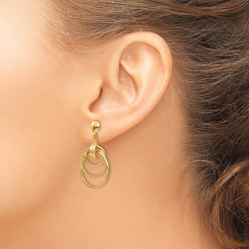 14K Yellow Gold Polished and Textured Intertwined Circle Drop Earrings - 31mm Length, 18mm Width by Oro Pregiato