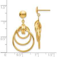 14K Yellow Gold Polished and Textured Intertwined Circle Drop Earrings - 31mm Length, 18mm Width by Oro Pregiato