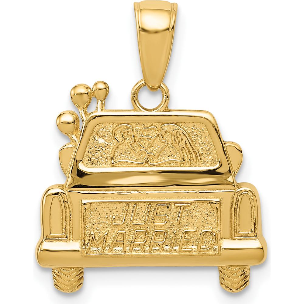 14K Yellow Gold Polished and Textured "Just Married" Car Pendant by Oro Pregiato