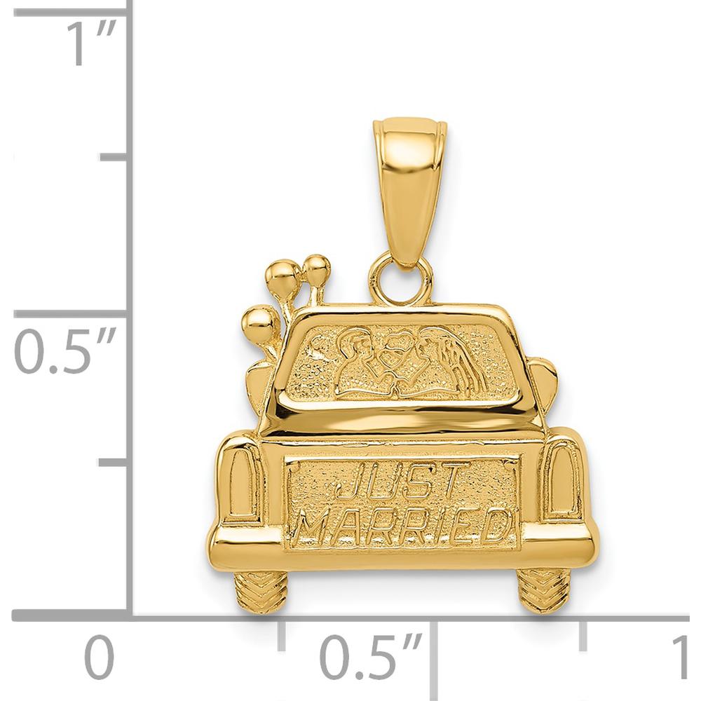 14K Yellow Gold Polished and Textured "Just Married" Car Pendant by Oro Pregiato