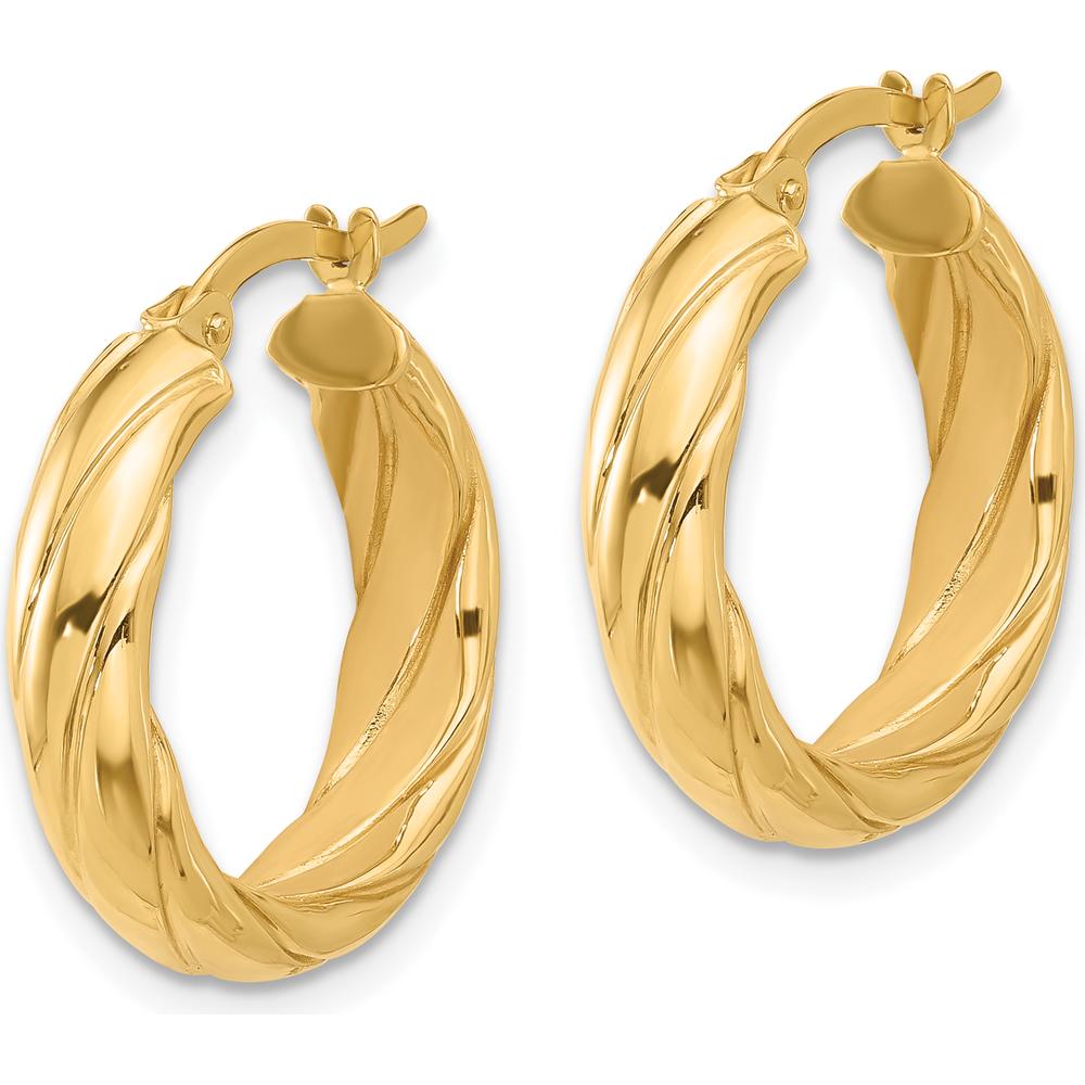 14K Yellow Gold Polished and Textured Large Hoop Earrings - 26mm Diameter by 0