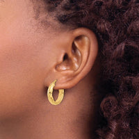 14K Yellow Gold Polished and Textured Large Hoop Earrings - 26mm Diameter by 0