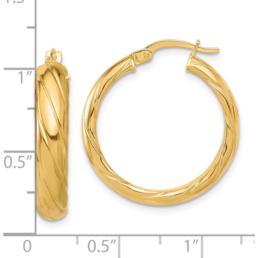 14K Yellow Gold Polished and Textured Large Hoop Earrings - 26mm Diameter by 0