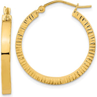 14K Yellow Gold Polished and Textured Large Hoop Earrings - 27.08mm Length by 0