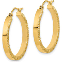 14K Yellow Gold Polished and Textured Large Hoop Earrings - 27.08mm Length by 0