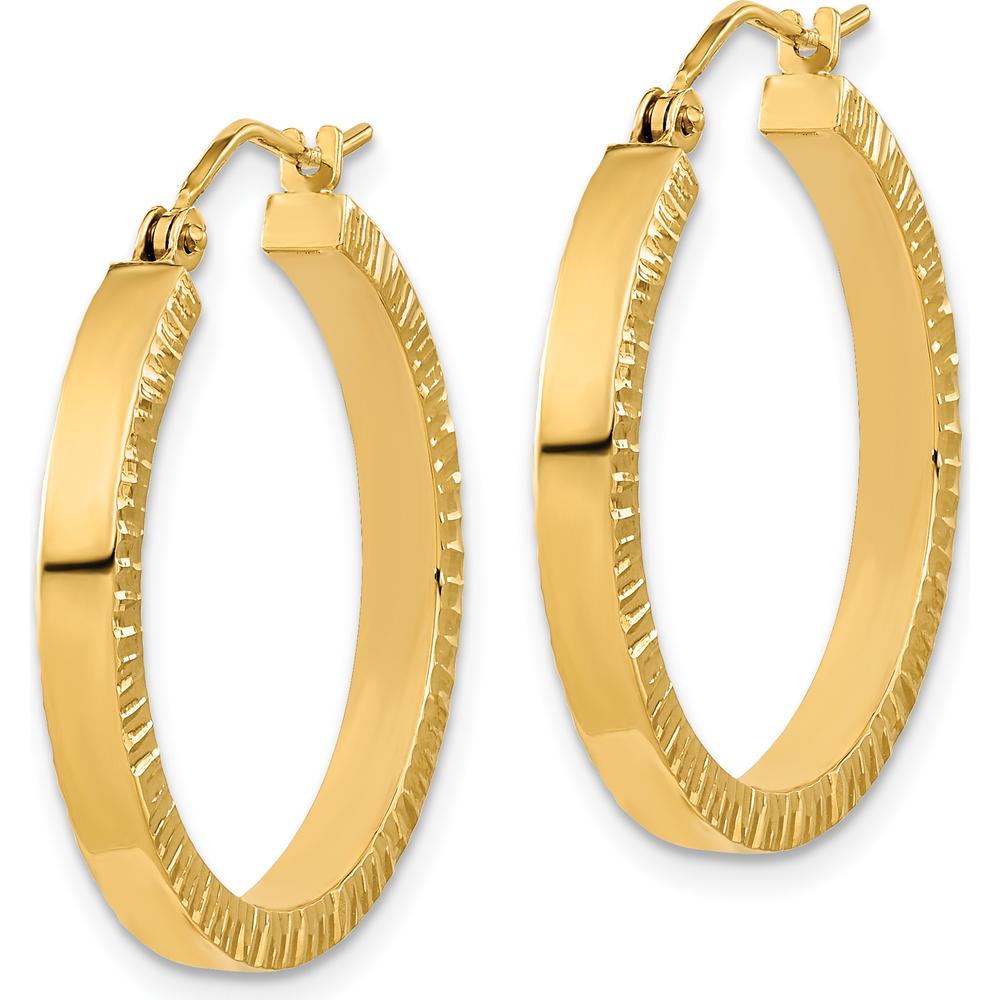 14K Yellow Gold Polished and Textured Large Hoop Earrings - 27.08mm Length by 0