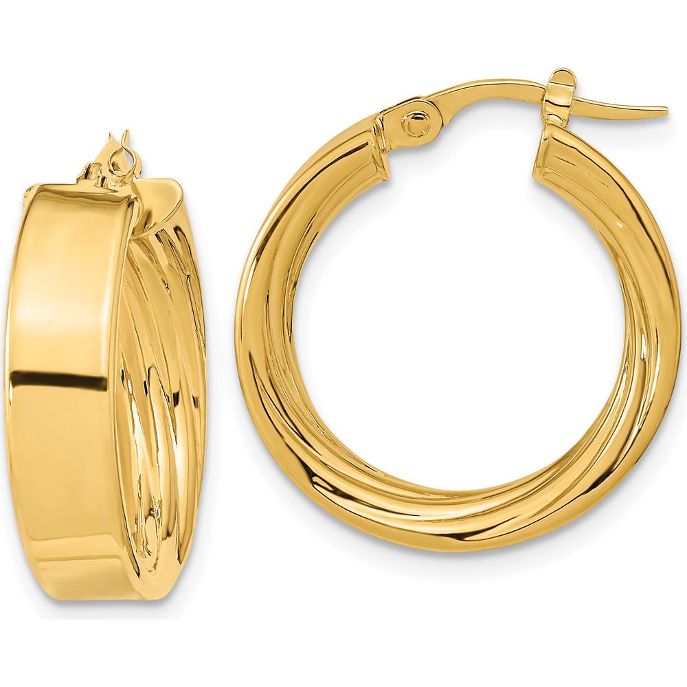 14K Yellow Gold Polished and Textured Large Hoop Earrings by 0