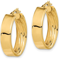 14K Yellow Gold Polished and Textured Large Hoop Earrings by 0
