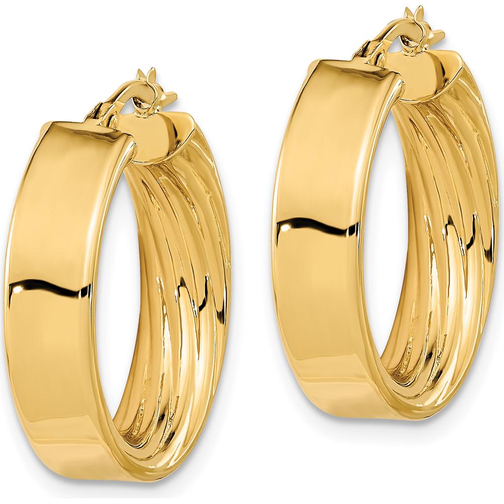 14K Yellow Gold Polished and Textured Large Hoop Earrings by 0