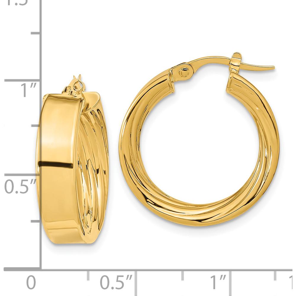14K Yellow Gold Polished and Textured Large Hoop Earrings by 0