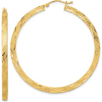 14K Yellow Gold Polished and Textured Large Hoop Earrings by 0