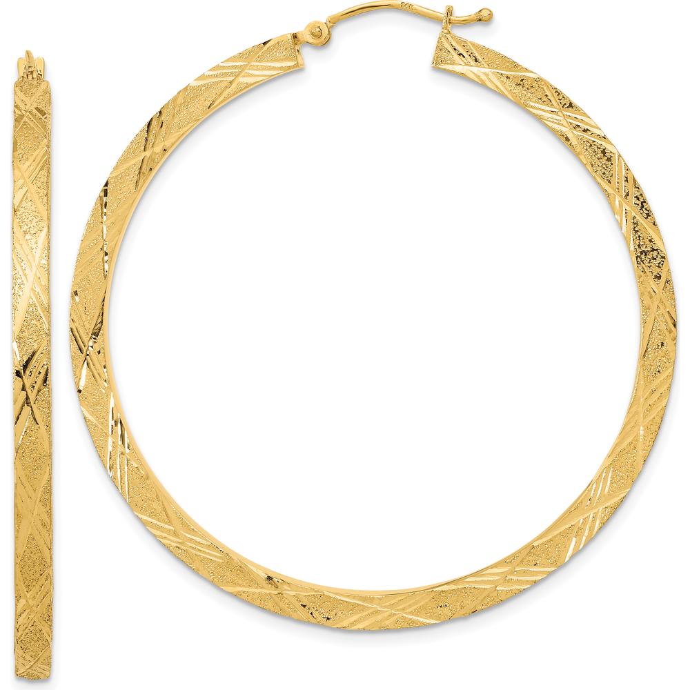 14K Yellow Gold Polished and Textured Large Hoop Earrings by 0