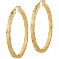 14K Yellow Gold Polished and Textured Large Hoop Earrings by 0