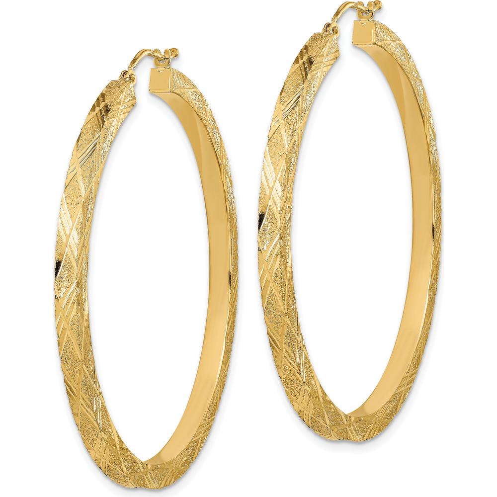 14K Yellow Gold Polished and Textured Large Hoop Earrings by 0