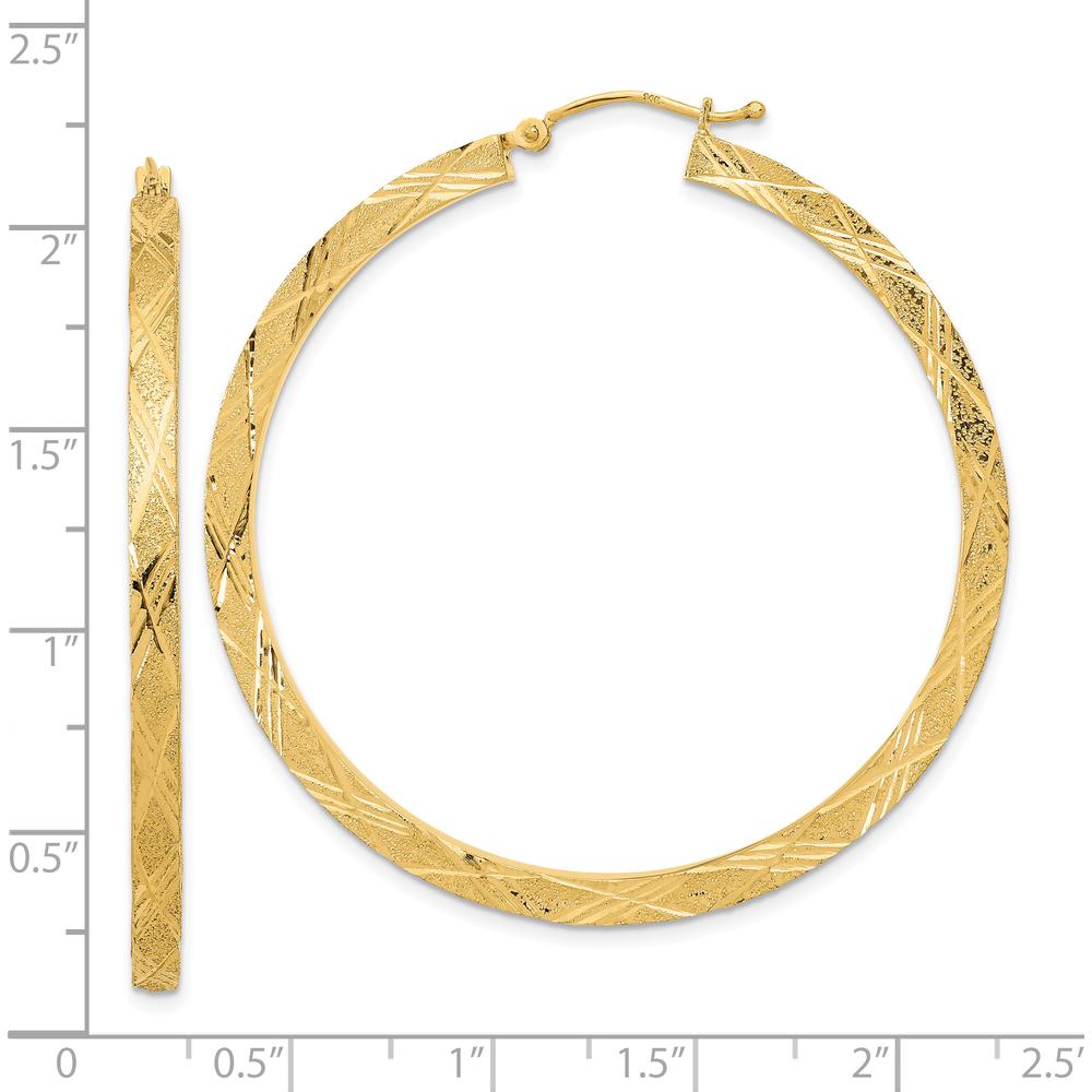 14K Yellow Gold Polished and Textured Large Hoop Earrings by 0