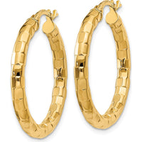 14K Yellow Gold Polished and Textured Large Hoop Earrings by 0