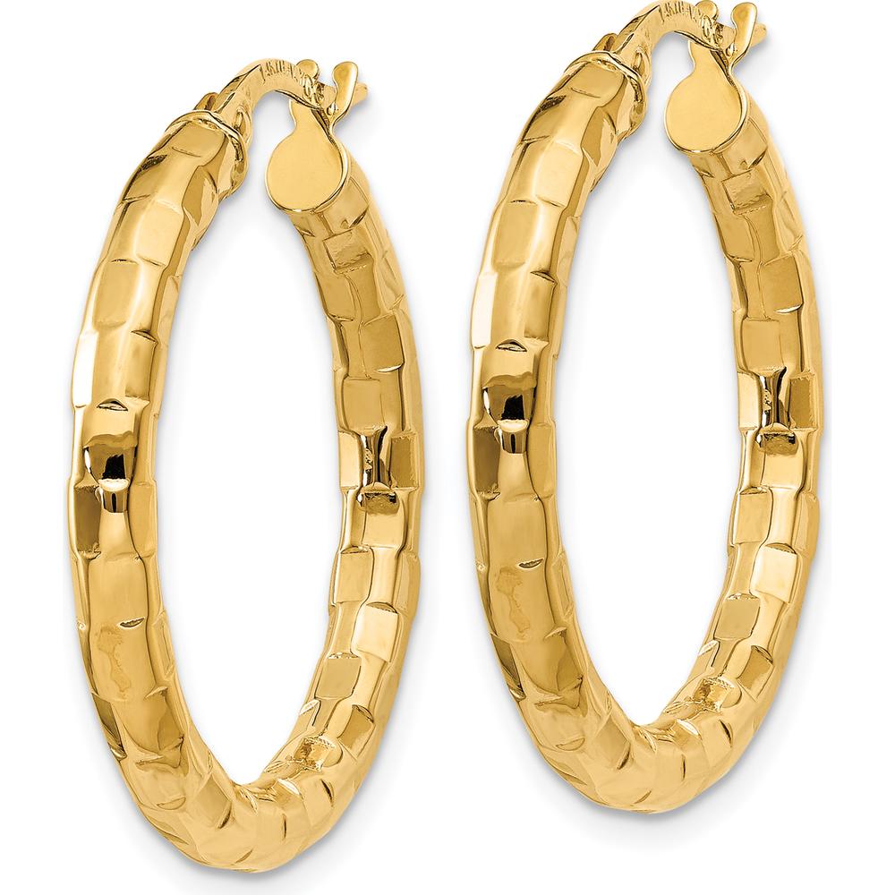 14K Yellow Gold Polished and Textured Large Hoop Earrings by 0