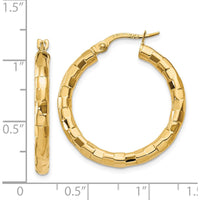14K Yellow Gold Polished and Textured Large Hoop Earrings by 0