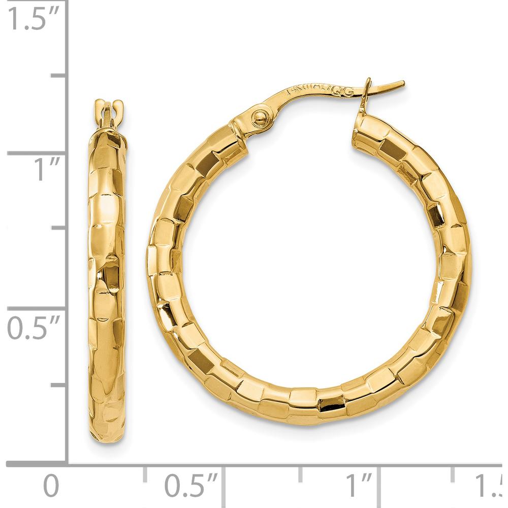 14K Yellow Gold Polished and Textured Large Hoop Earrings by 0