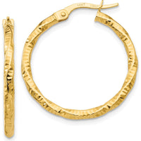 14K Yellow Gold Polished and Textured Large Hoop Earrings by 0