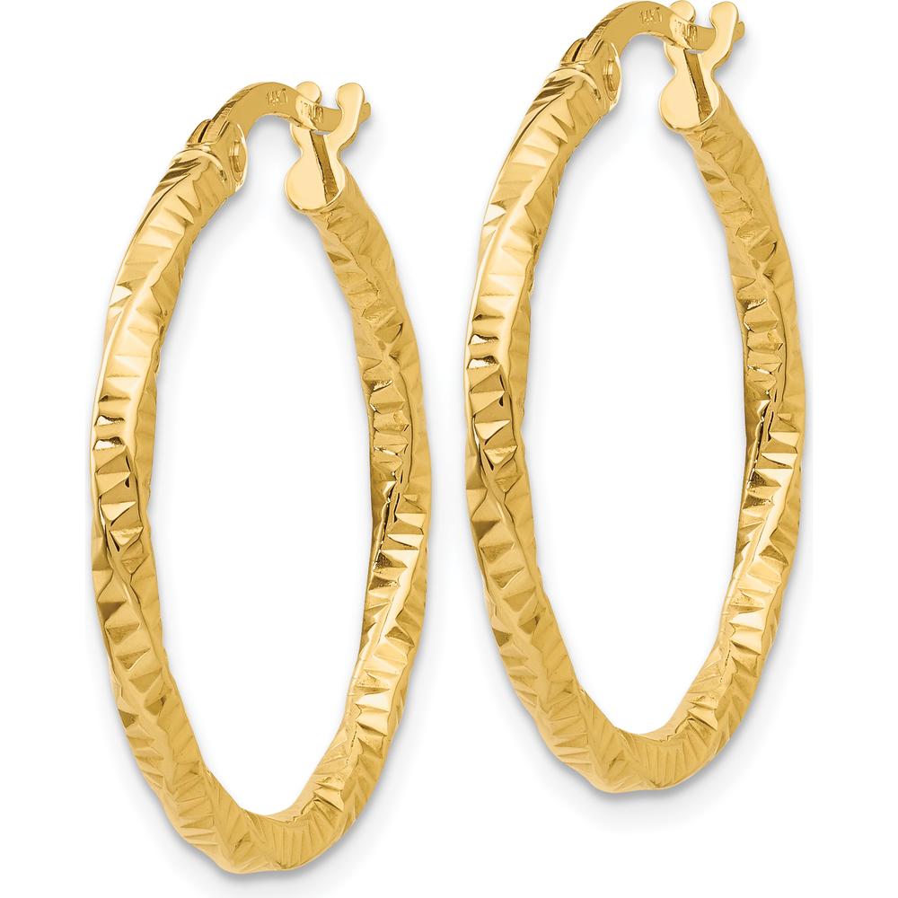 14K Yellow Gold Polished and Textured Large Hoop Earrings by 0