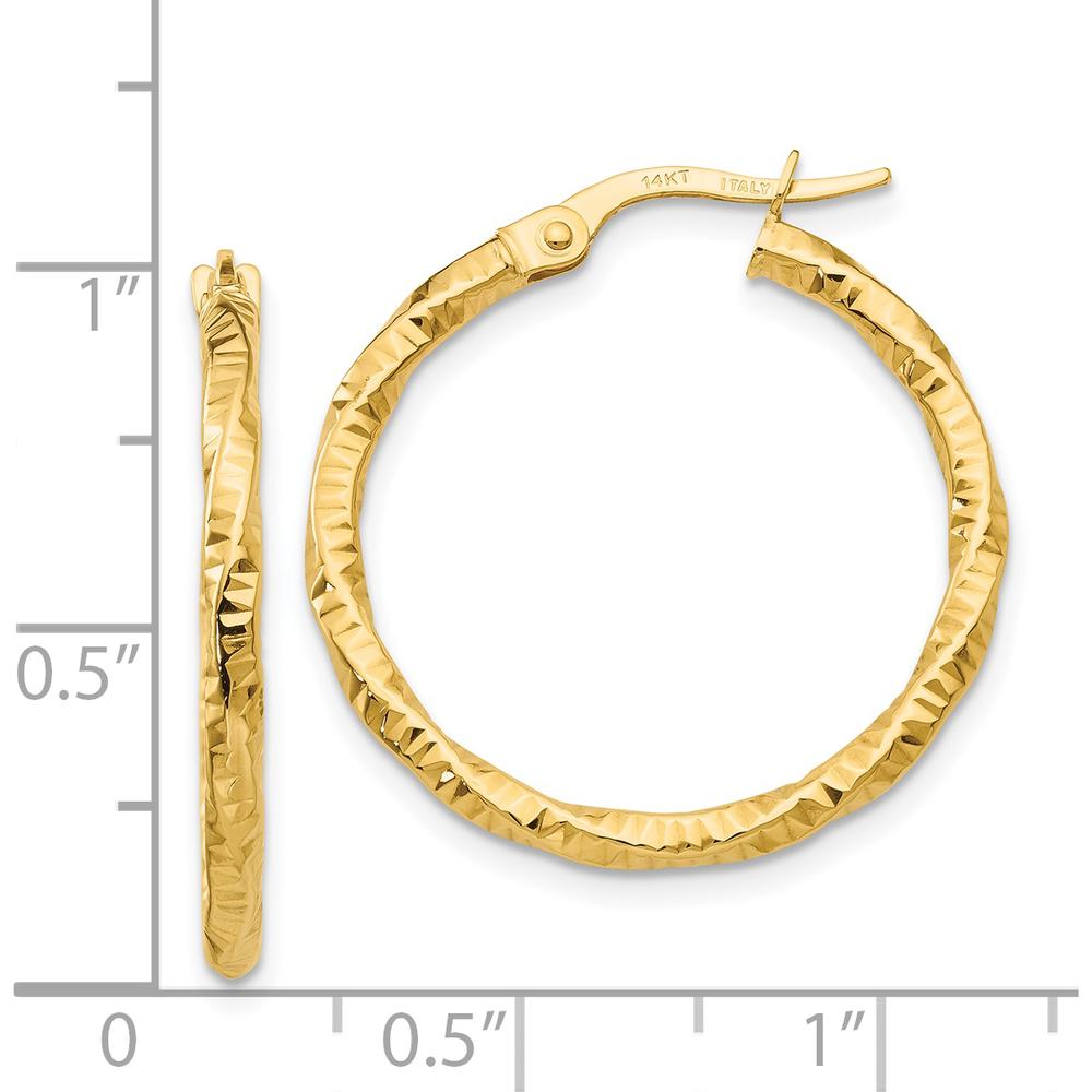 14K Yellow Gold Polished and Textured Large Hoop Earrings by 0