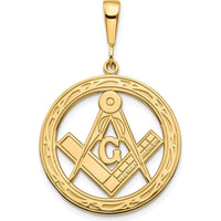 14K Yellow Gold Polished and Textured Large Masonic Symbol Pendant - 23mm by IBGoodman
