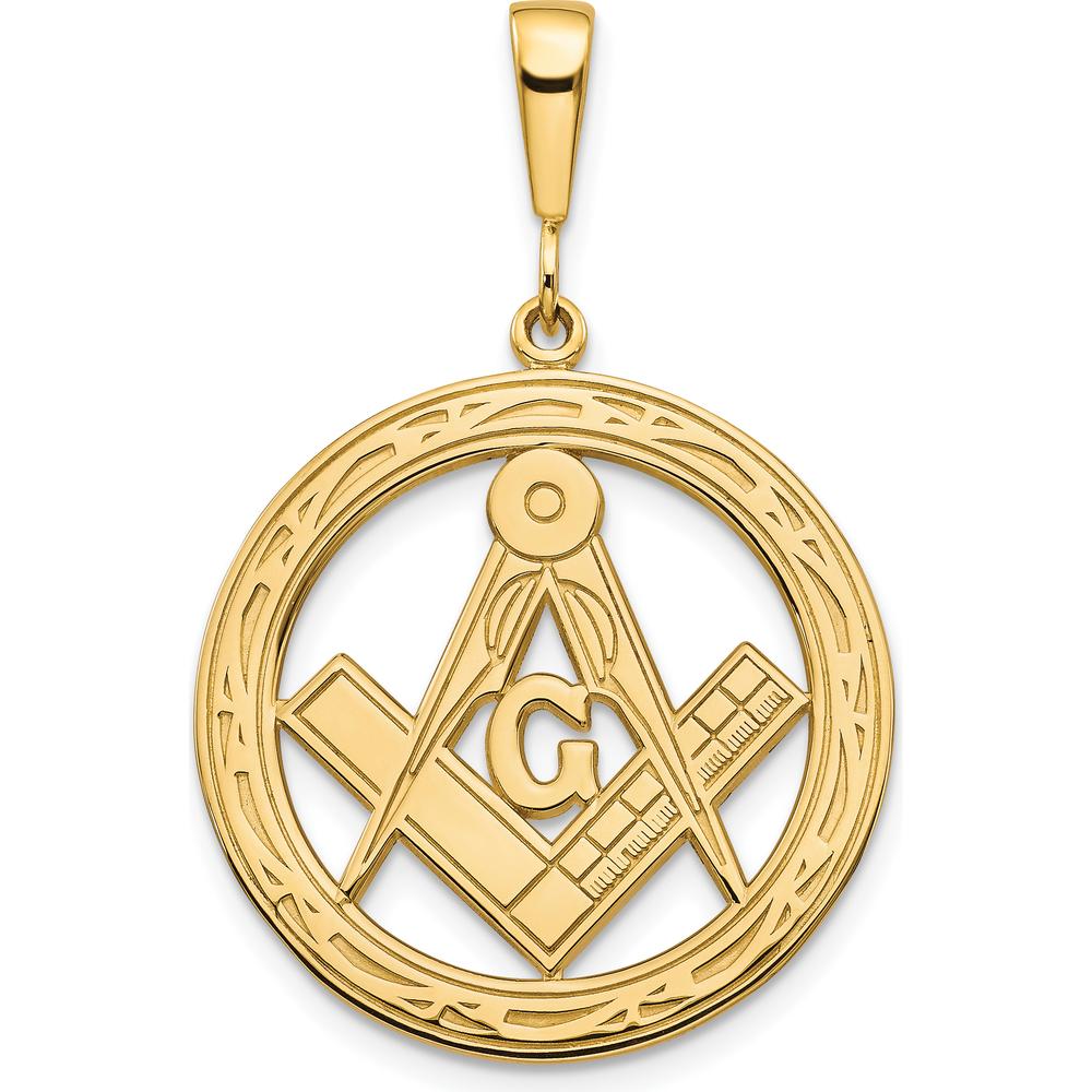 14K Yellow Gold Polished and Textured Large Masonic Symbol Pendant - 23mm by IBGoodman