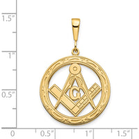 14K Yellow Gold Polished and Textured Large Masonic Symbol Pendant - 23mm by IBGoodman