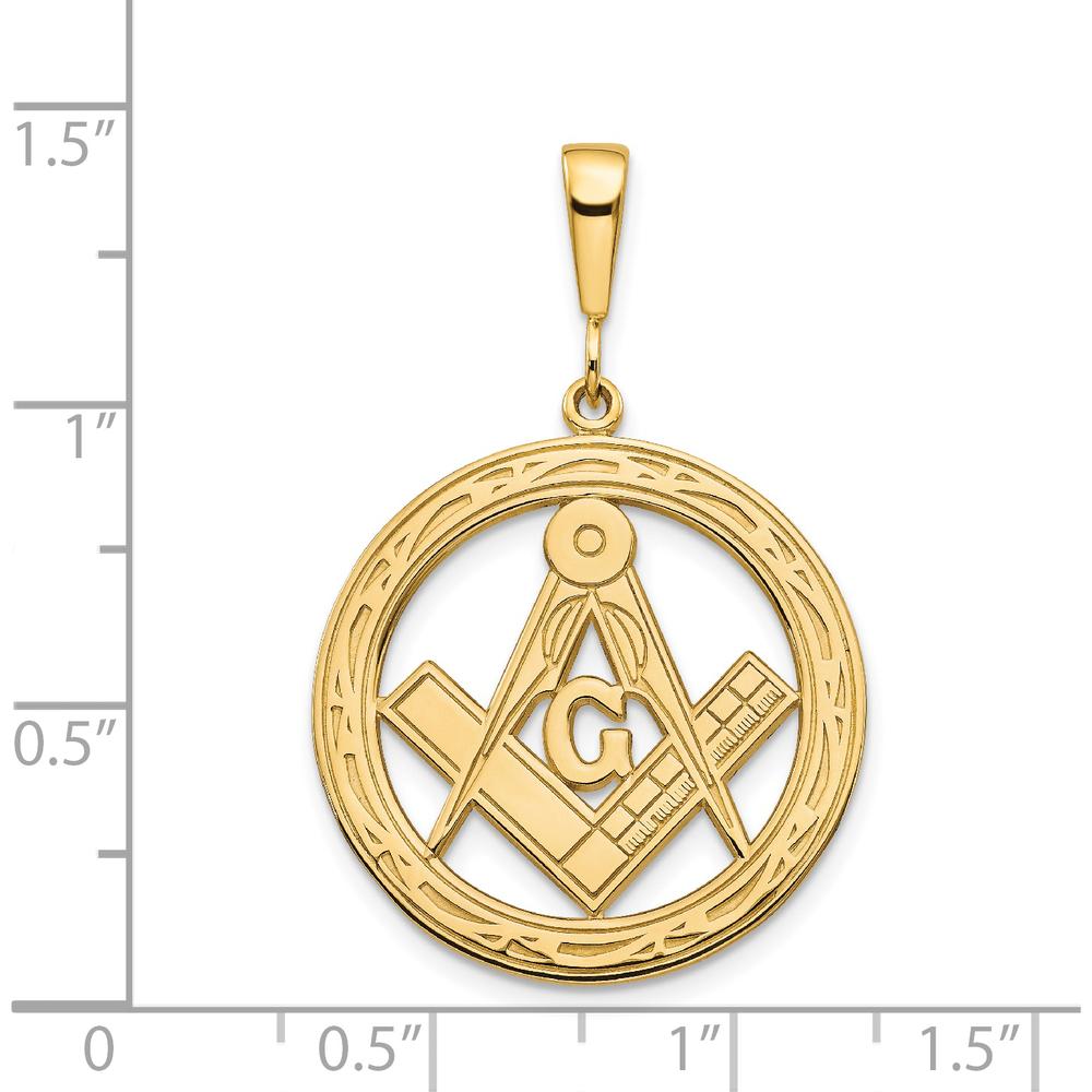 14K Yellow Gold Polished and Textured Large Masonic Symbol Pendant - 23mm by IBGoodman