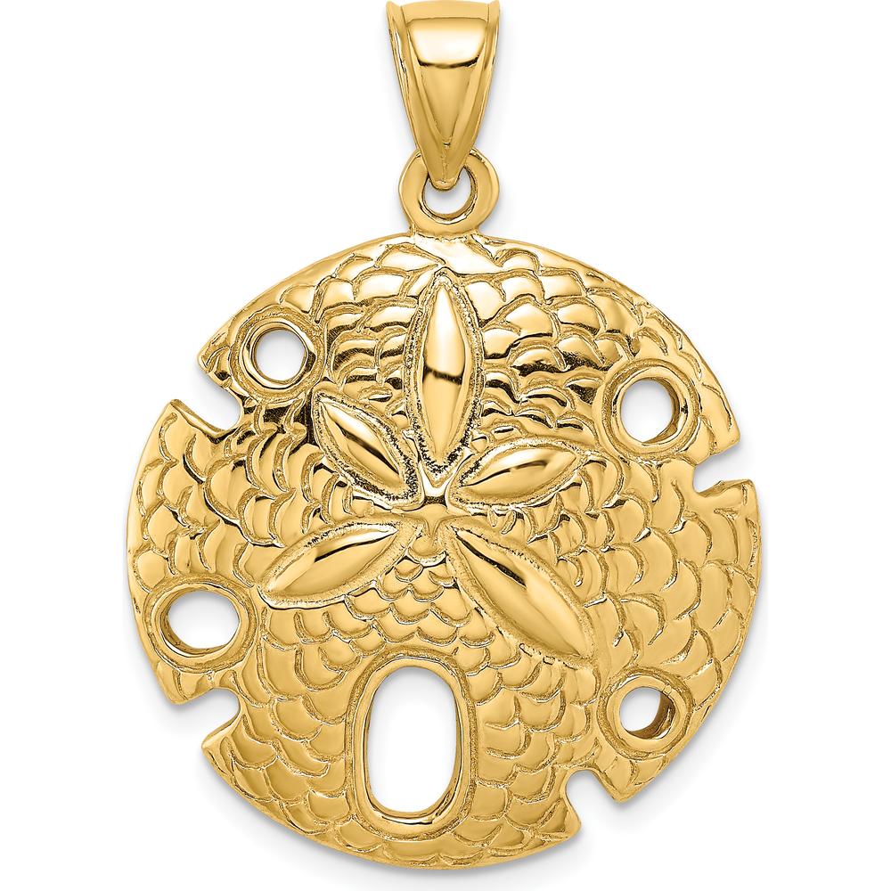 14K Yellow Gold Polished and Textured Large Sand Dollar Pendant by Oro Pregiato
