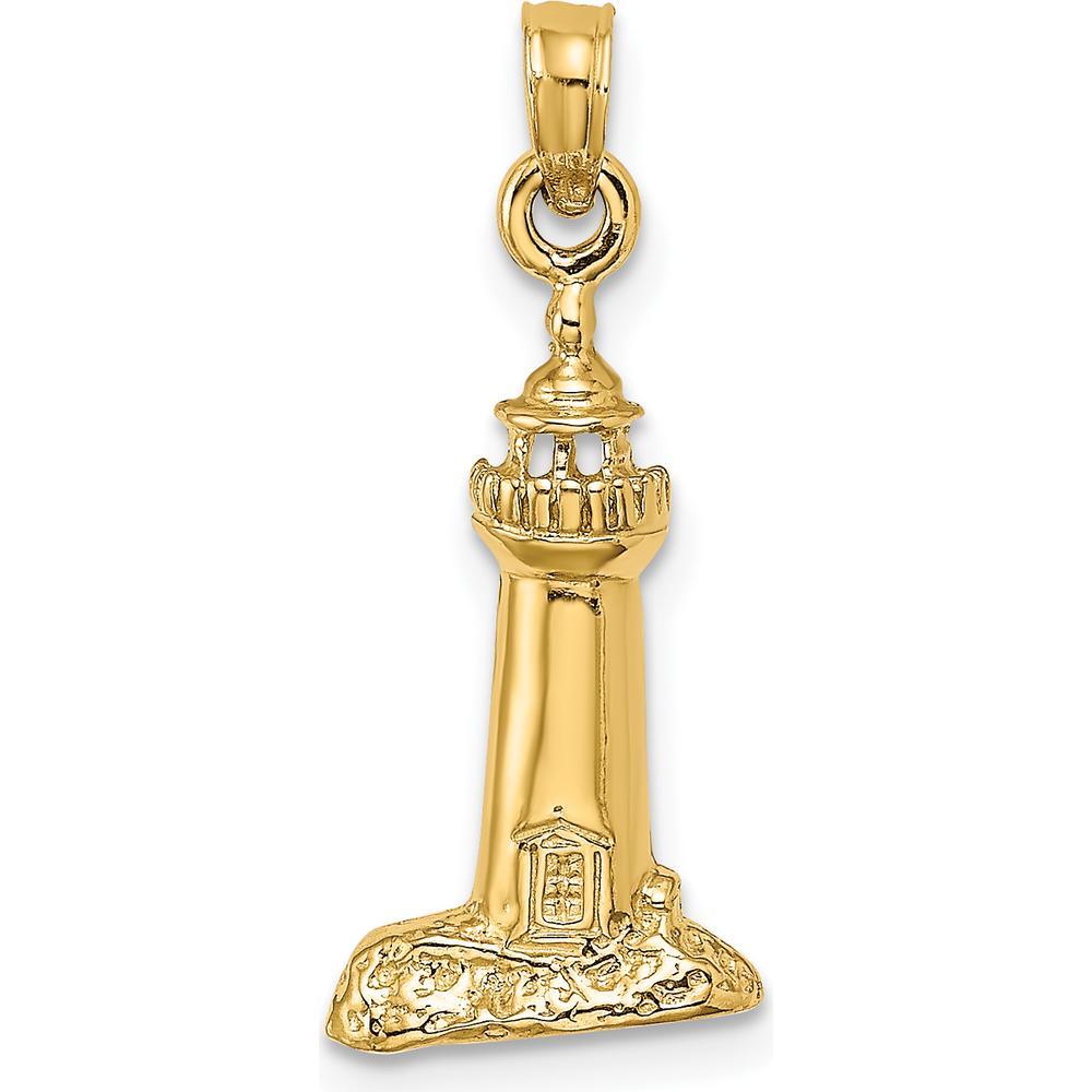 14K Yellow Gold Polished and Textured Lighthouse Pendant Charm - 23mm by Oro Pregiato