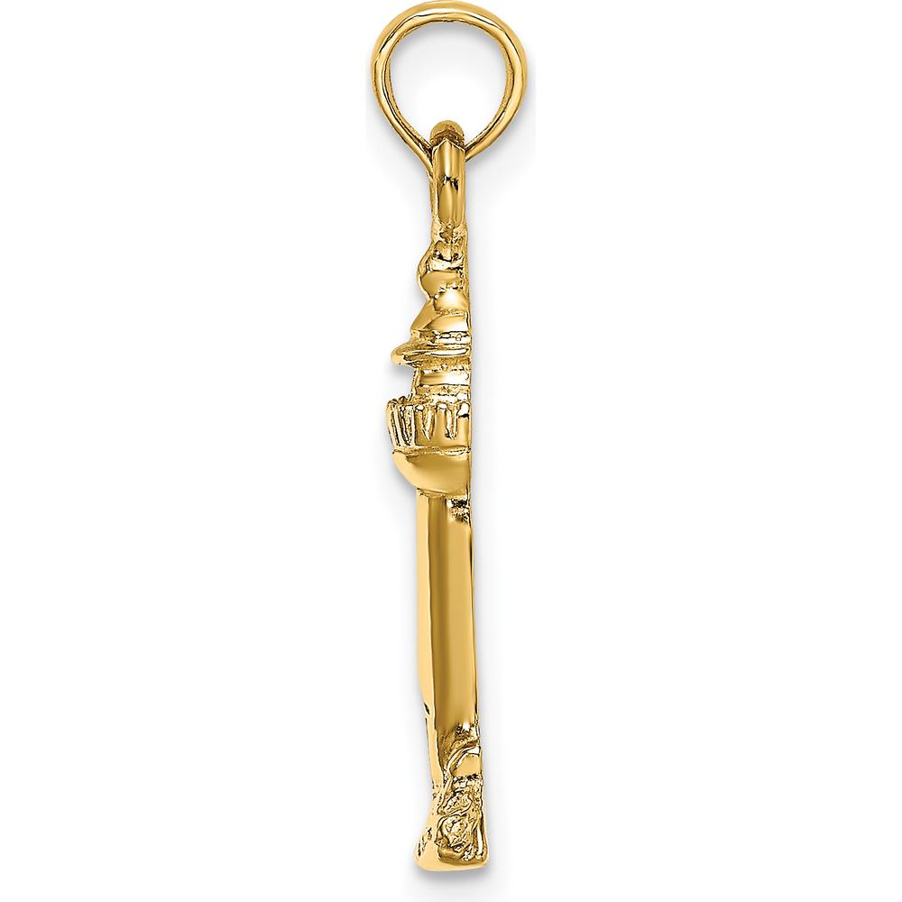 14K Yellow Gold Polished and Textured Lighthouse Pendant Charm - 23mm by Oro Pregiato