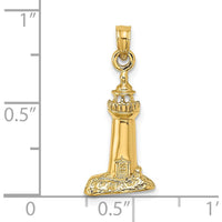 14K Yellow Gold Polished and Textured Lighthouse Pendant Charm - 23mm by Oro Pregiato