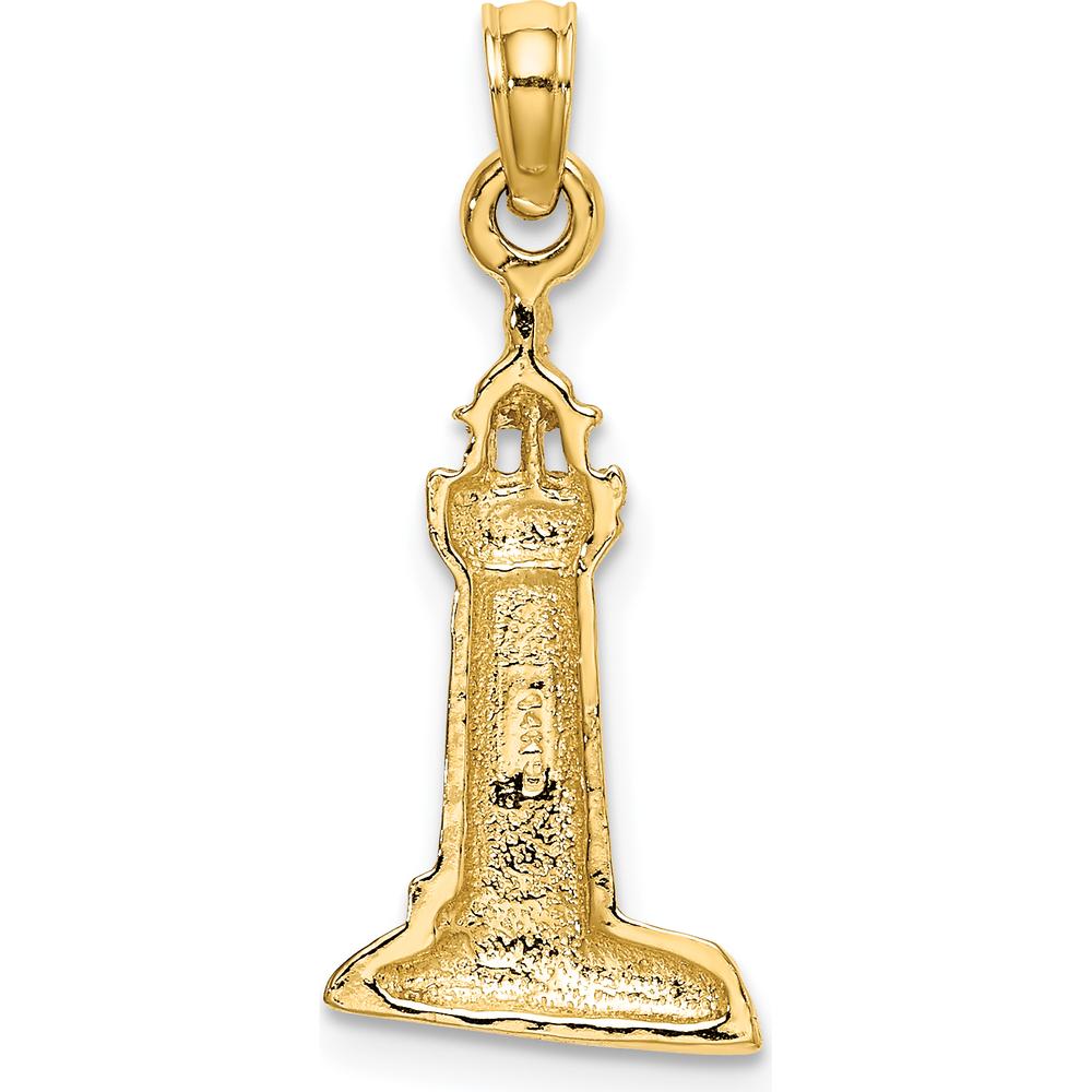14K Yellow Gold Polished and Textured Lighthouse Pendant Charm - 23mm by Oro Pregiato