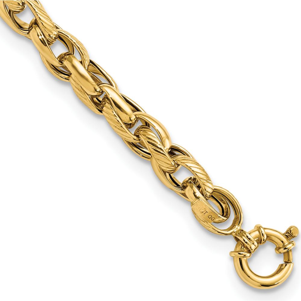 14K Yellow Gold Polished and Textured Link Bracelet - 7.5 Inches by Oro Pregiato